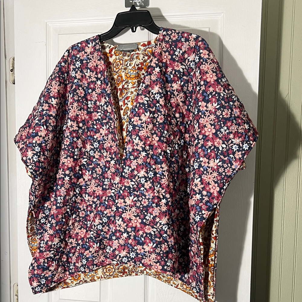 Anthropologie Floral QuiltedCape in Pink and Navy